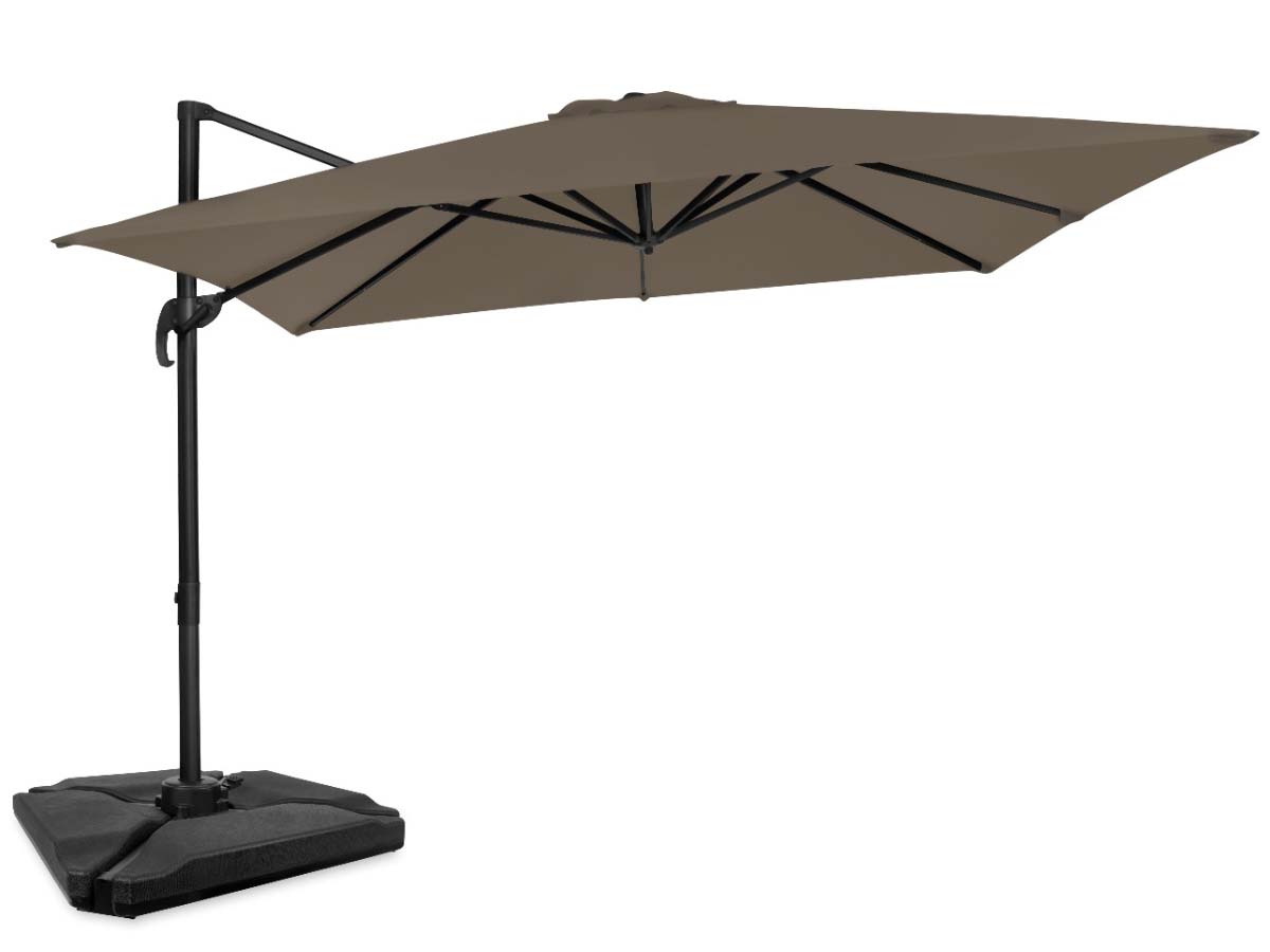 VONROC Premium Zweefparasol Pisogne 300x300cm - Duurzame parasol - Combi set incl. 4 vulbare premium parasoltegels – 360 ° Draaibaar - Kantelbaar – UV werend doek – Grijs – Incl. b