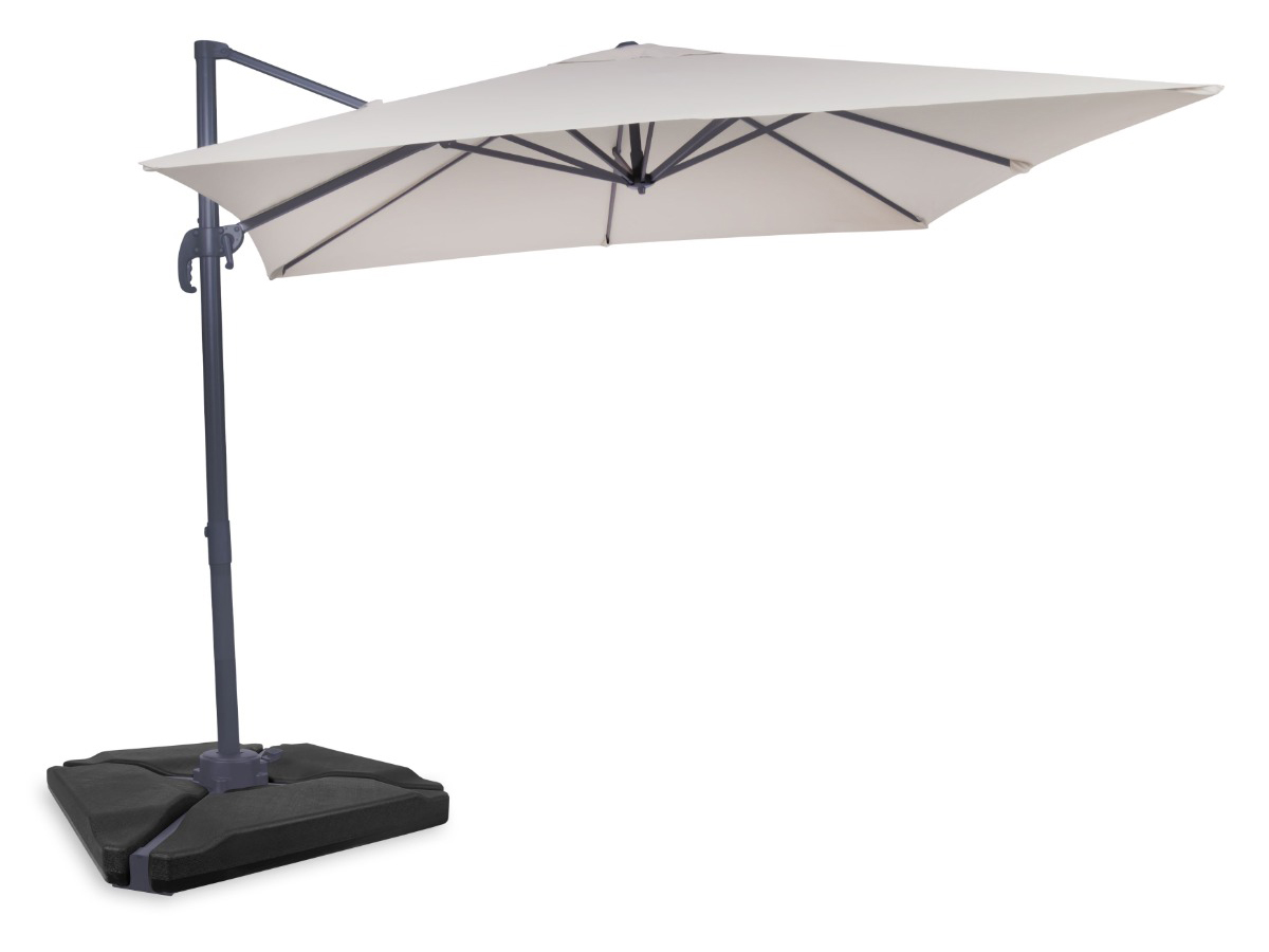 VONROC Premium Zweefparasol Pisogne 300x300cm - Duurzame parasol - Combi set incl. 4 vulbare premium parasoltegels – 360 ° Draaibaar - Kantelbaar – UV werend doek – Beige – Incl. b