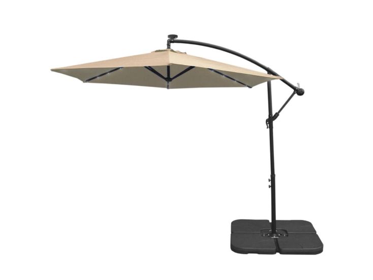 Beige 3m LED Zweefparasol met een eenvoudige voet