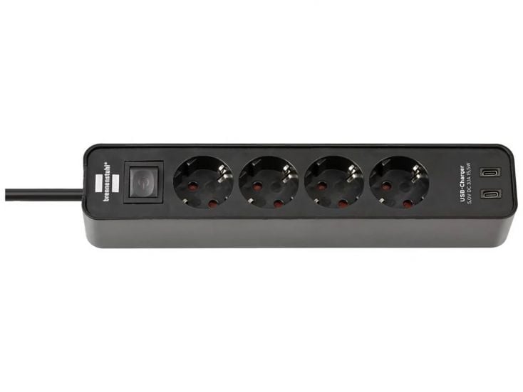 Brennenstuhl Ecolor stekkerdoos met 2 USB-C laadaansluitingen - Black