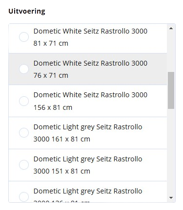 maten selectie dometic seitz rastrollo